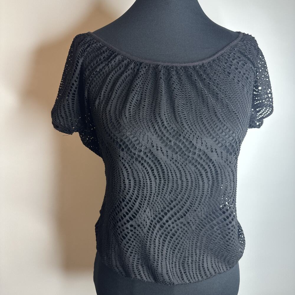 Vintage 2B BEBE Rare Black Relaxed Crotchet Net Top Size XS Rave Grunge Goth USA